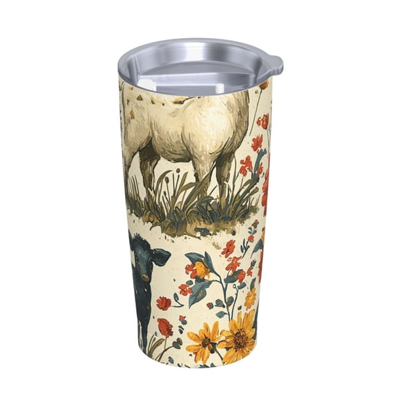 Farm House Animals Goat Stainless Steel Tumbler with Lid and Straw 20oz Vacuum Insulated Travel Mug for Hot & Cold Drinks Coffee Wine Water Cup