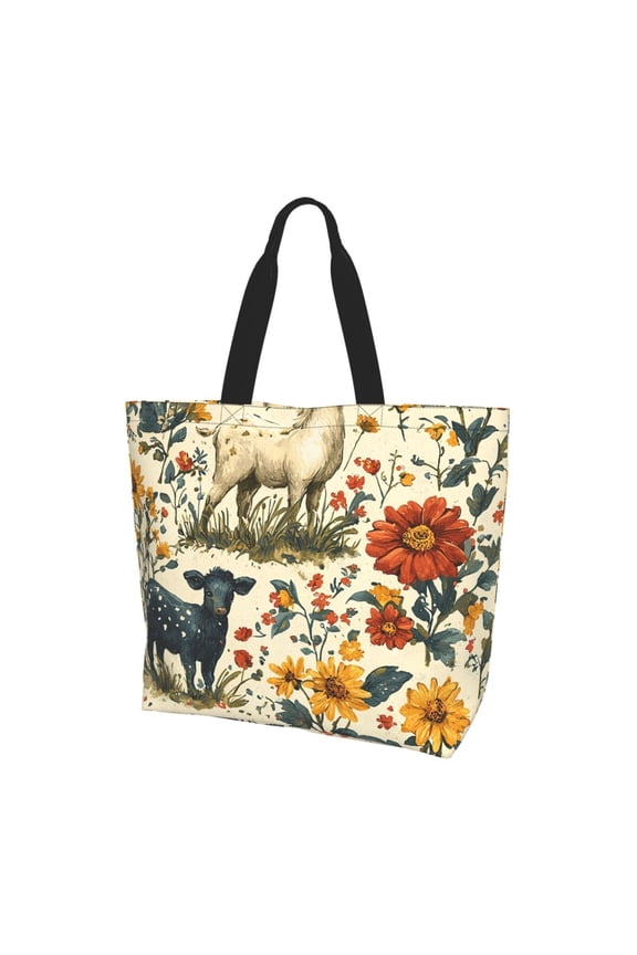 Farm House Animals Goat Women Reusable Bag Large Shoulder Handbag Top Handle Purse Tote