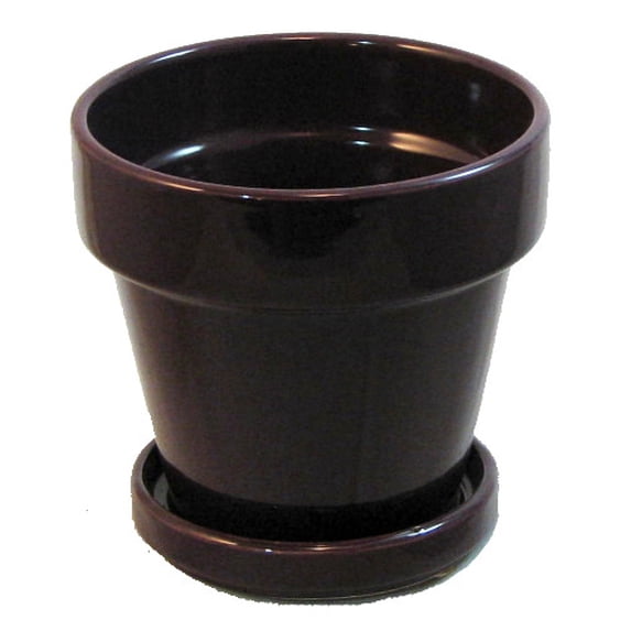 Farm House Ceramic Pot and Saucer plus Felt Feet - Eggplant Glaze - 4.5" x 4.3"