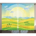 thumbnail image 1 of Ambesonne White Brown Curtains 2 Panel Set, Sunny Rural Scenery, 108" x 90", Yellow Green, 1 of 3