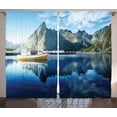 thumbnail image 1 of Ambesonne Scenery Curtains 2 Panel Set, Sunset Lake by Harbor, 108" x 90", Blue, 1 of 3