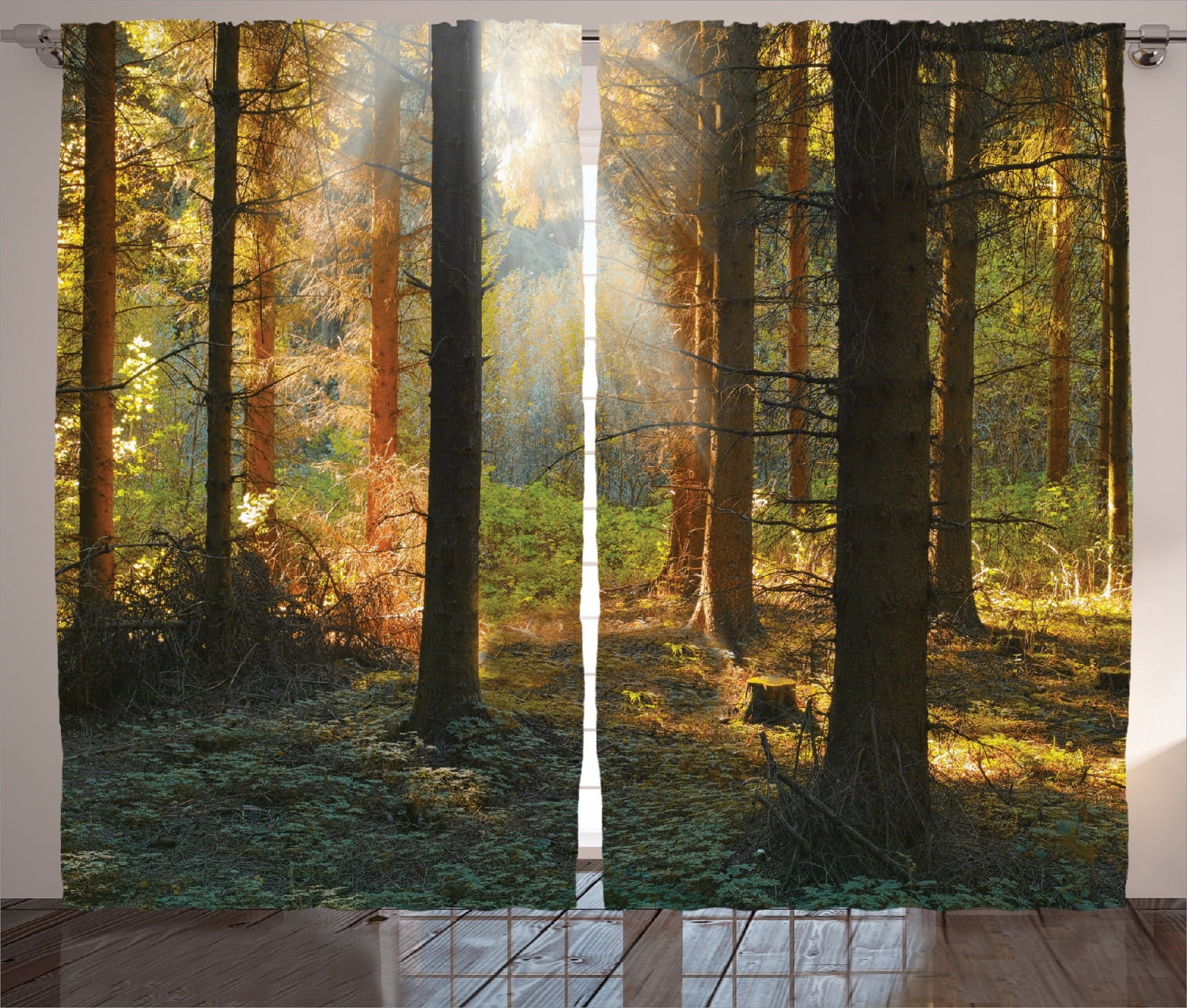 Autumn Forest Light-Filtering Polyester Kids Window Curtains, 108" x 90"
