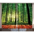 thumbnail image 1 of Ambesonne Nature Curtains 2 Panel Set, Sunlight Forest Trees, 108" x 84", Green Brown, 1 of 3