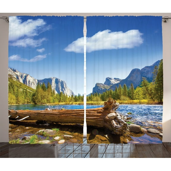 Ambesonne American Curtains 2 Panel Set, California Yosemite, 108" x 90", Green Blue