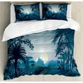 thumbnail image 1 of Farm House Decor Queen Size Duvet Cover Set, Night in Rainforest Jungle with Wild Tiger Moon Light Palm Shrubs Hazy Graphic, Decorative 3 Piece Bedding Set with 2 Pillow Shams, Teal, by Ambesonne, 1 of 3