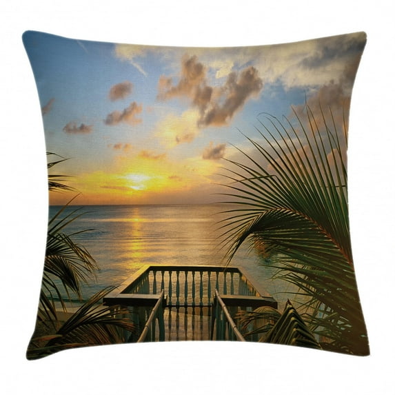 Farm House Decor Throw Pillow Cushion Cover, Mediterranean Horizon Sea from Wooden Terrace Balcony Fences Holiday Life Photo, Decorative Square Accent Pillow Case, 20 X 20 Inches, Multi, by Ambesonne