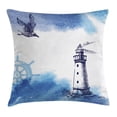 thumbnail image 1 of Farm House Decor Throw Pillow Cushion Cover, Nostalgic Watercolors with Gull Ancient Anchor Lighthouse Nautical Theme, Decorative Square Accent Pillow Case, 24 X 24 Inches, Blue White, by Ambesonne, 1 of 2