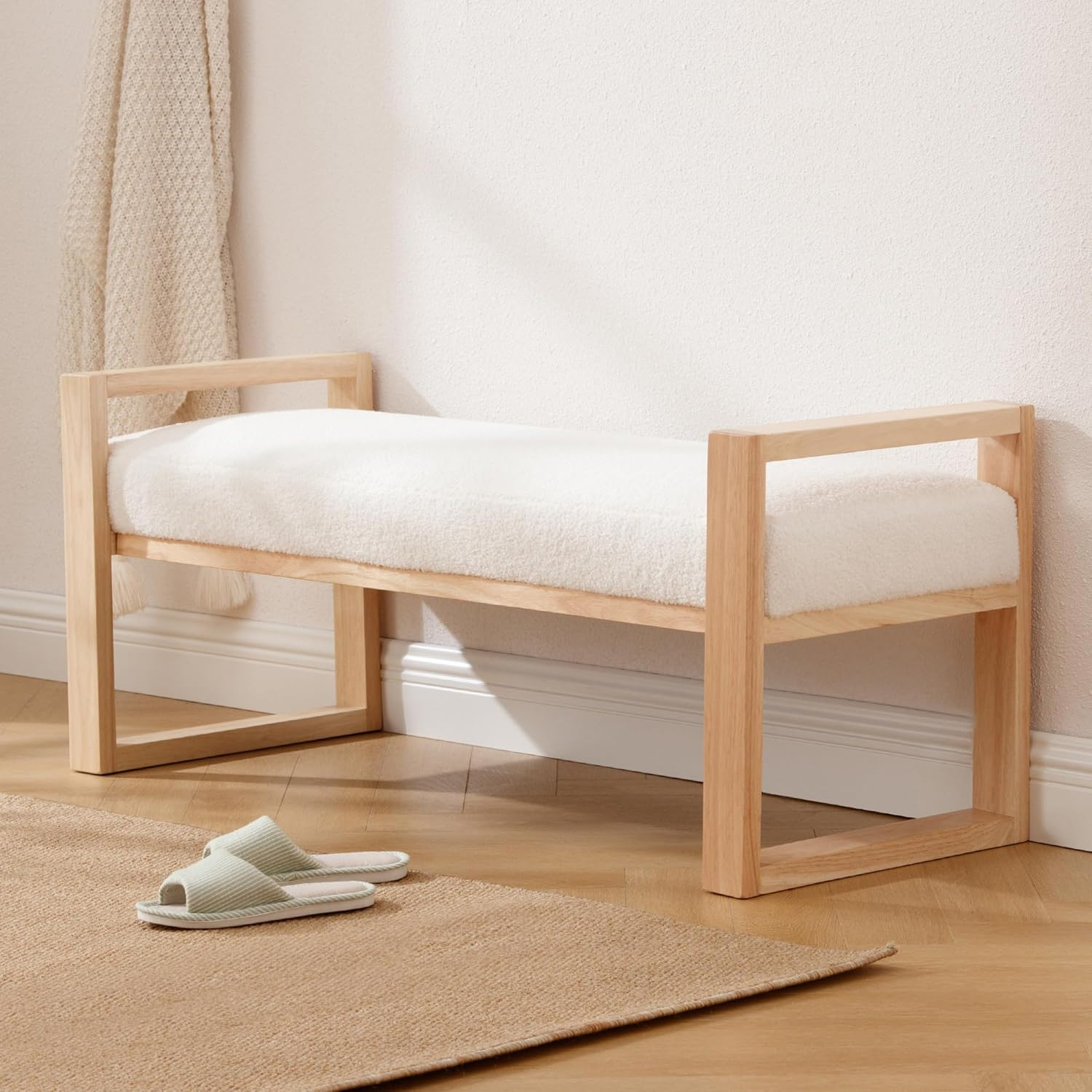 Farm House Rectangular Entryway Bench Upholstered End of Bed Bench