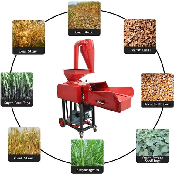 220V Farm Household Straw and Feed Crusher 6-Blade Pulverizer Crop Straw Breaker