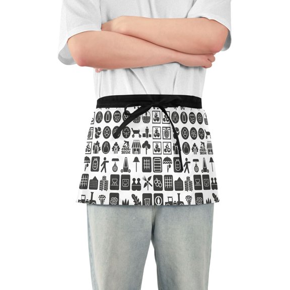 Farm Icon Server Apron with 3 Pockets Waterproof Waitress Waist Short Apron for Man Woman 12 Inches