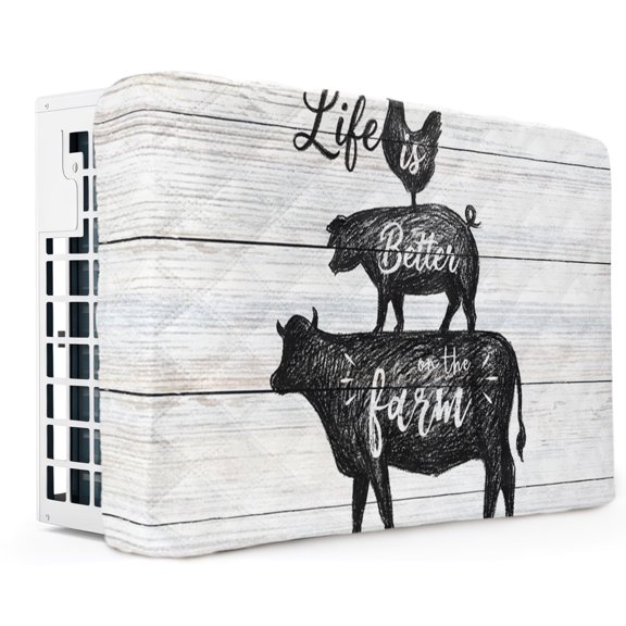 Farm Indoor Air Conditioner Covers for Window Units, Chicken Pig Cattle Rustic Retro Wooden Board AC Cover for Inside, Adjustable Waterproof Wall AC Cover Protector 17" x 13" x 3.5"