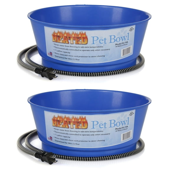Farm Innovators 1.5 Gallon Electric Heated Pet Water Bowl, Blue (2 Pack)