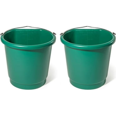 Farm Innovators 3 Gallon Flat Back Plastic Heated Bucket with Metal Handle, Built in Thermostat, and Hidden Cord Compartment, Green, 70 Watt 2 Pack