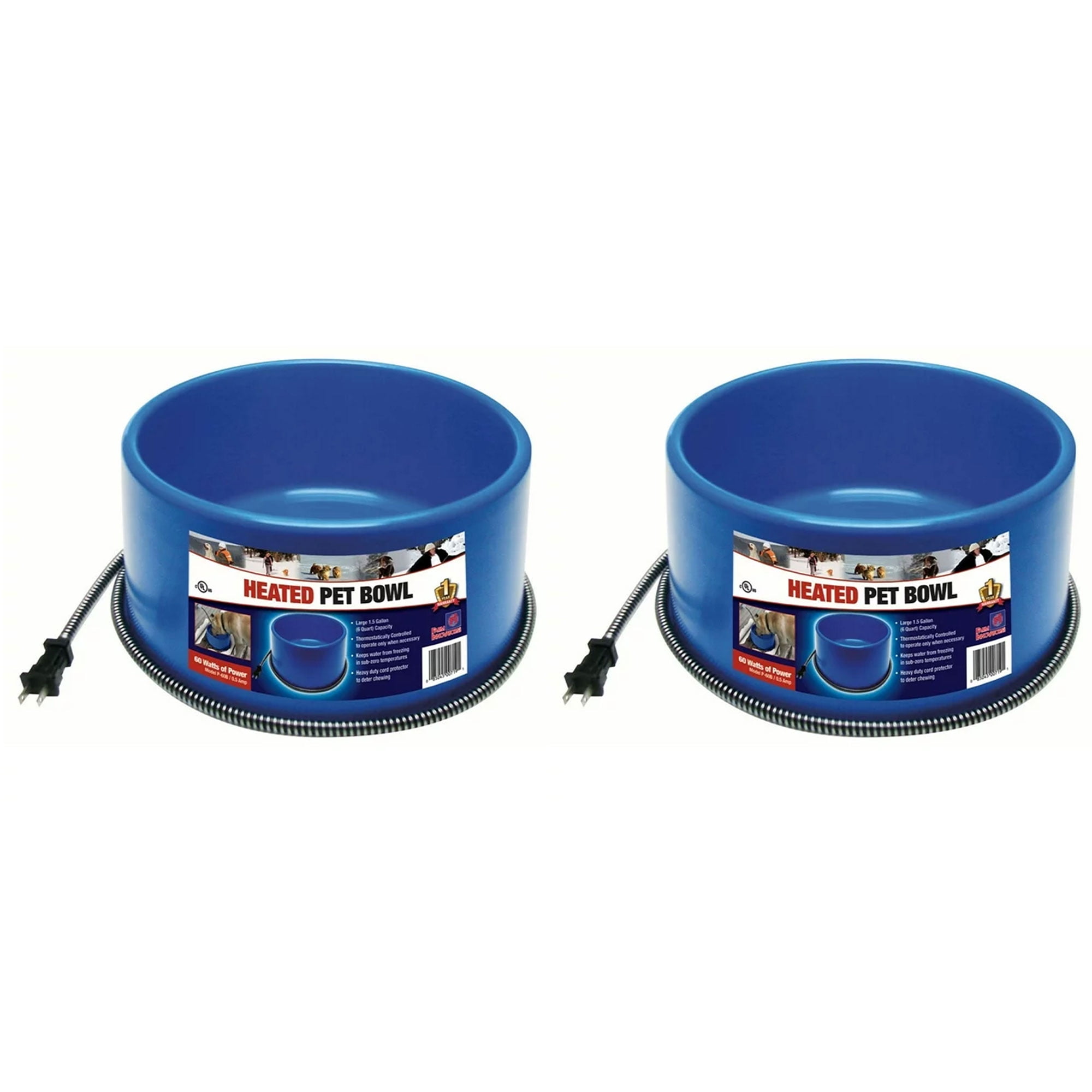 Farm Innovators 60W Premium Plastic Heated Pet Dog/Cat Water Bowl, 2 Pack
