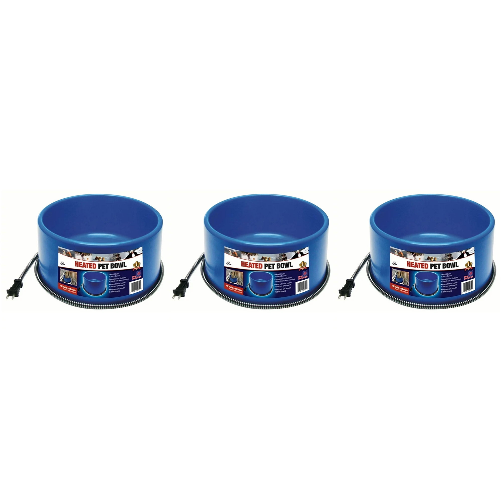 Farm Innovators 60W Premium Plastic Heated Pet Dog/Cat Water Bowl, 3 Pack