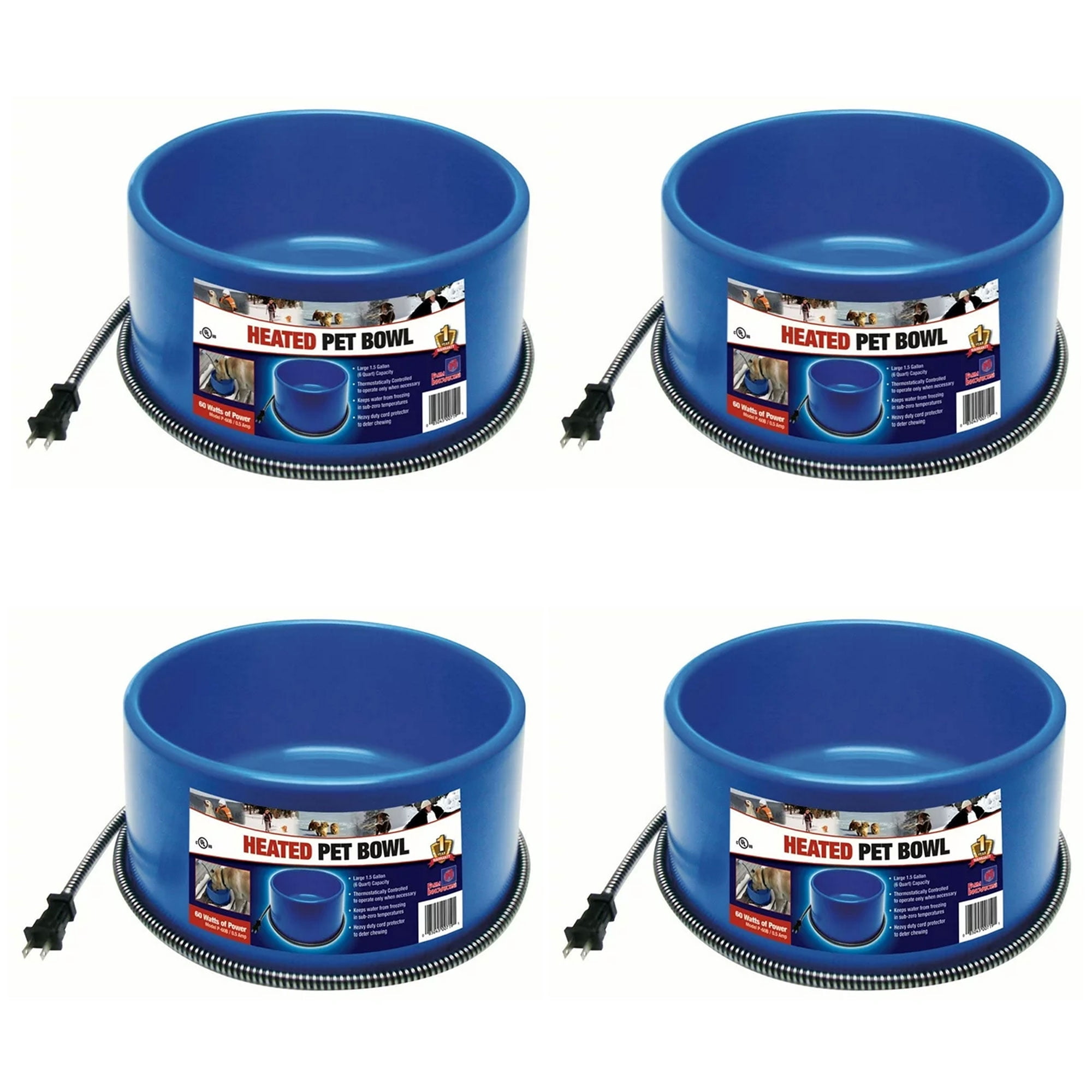 Farm Innovators 60W Premium Plastic Heated Pet Dog/Cat Water Bowl, 4 Pack
