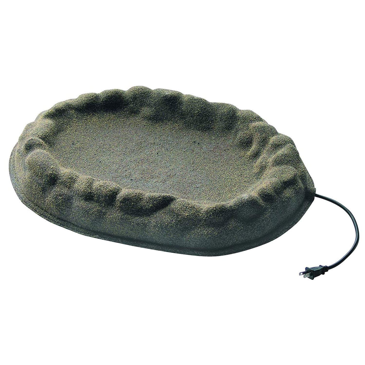 Gray Sand Coated Heated Outdoor Birdbath with Hidden Electrical Connection
