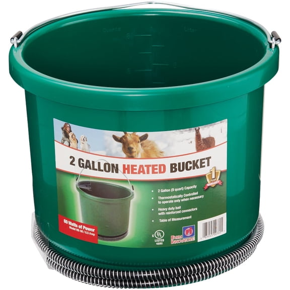 Farm Innovators HB-60 9 Quart 2 Gallon Plastic Heated Bucket w/Metal Handle, Built in Thermostat, & Anti Chew Cord Protector, 60 Watt, Green 4 Pack