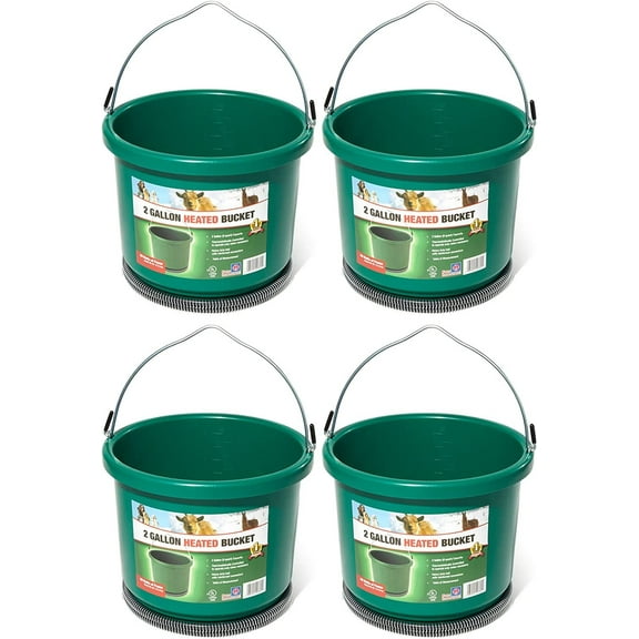 Farm Innovators HB-60 9 Quart 2 Gallon Plastic Heated Bucket w/Metal Handle, Built in Thermostat, & Anti Chew Cord Protector, 60 Watt, Green 4 Pack