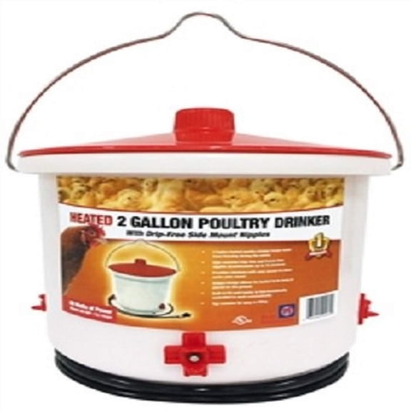 Farm Innovators HB-60P Thermostatically Controlled Heated 2 Gallon Plastic Outdoor Year Round Poultry Chicken Water Bucket Drinker, White/Red