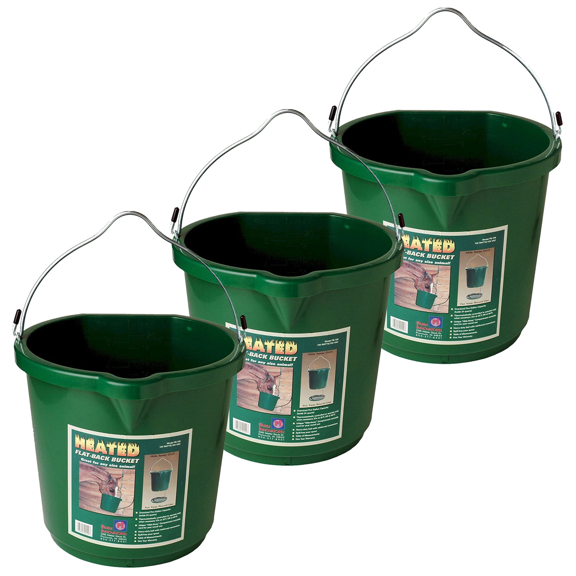 Farm Innovators Oversized Plastic Flat Heated Bucket, 120 Watt (3 Pack