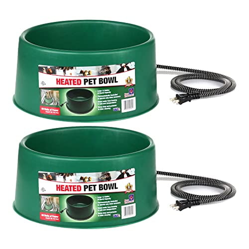 Farm Innovators P-60 1.5 Gallon 60 Watt Electric Heated Pet Water Bowl with Thermostatic Control and Anti Chew Cord, Green (2 Pack)