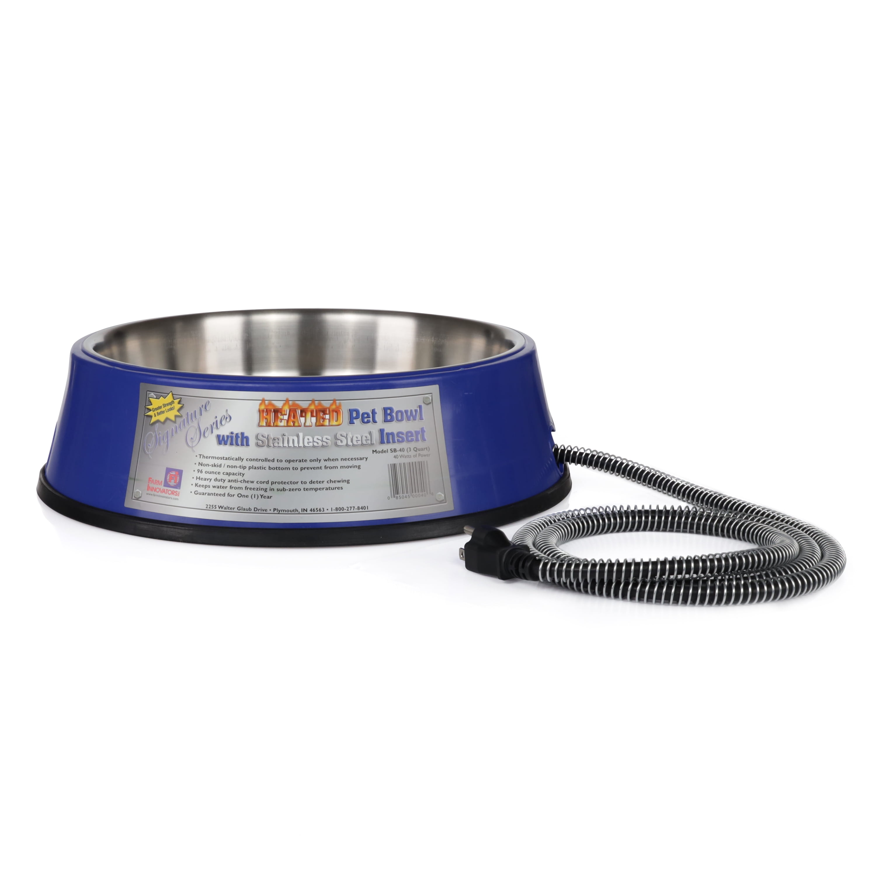 Farm Innovators Signature Series 3QT Heated Pet Bowl with Steel Insert
