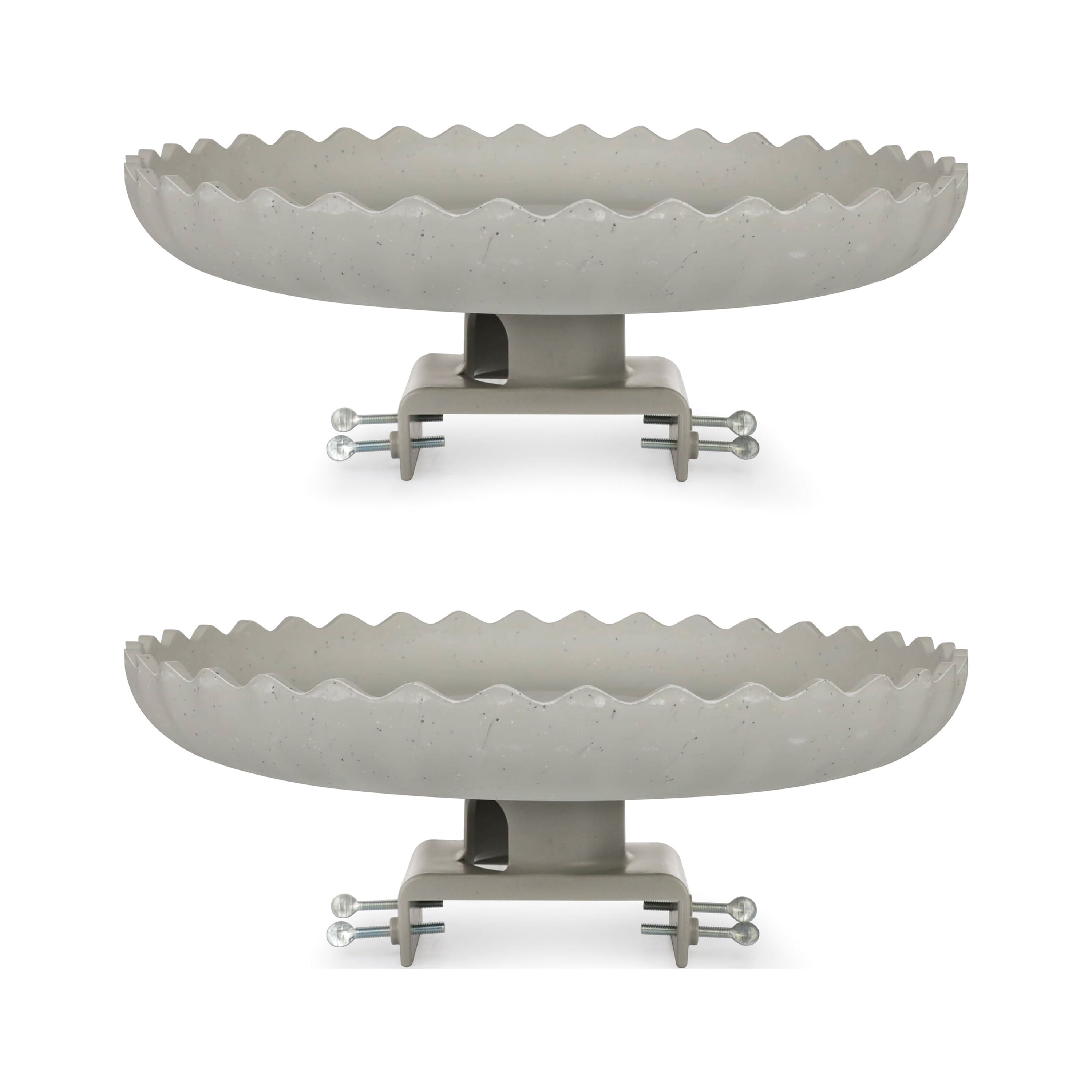 Gray Concrete Scalloped Heated Birdbath with Deck Mount, 2 Pack