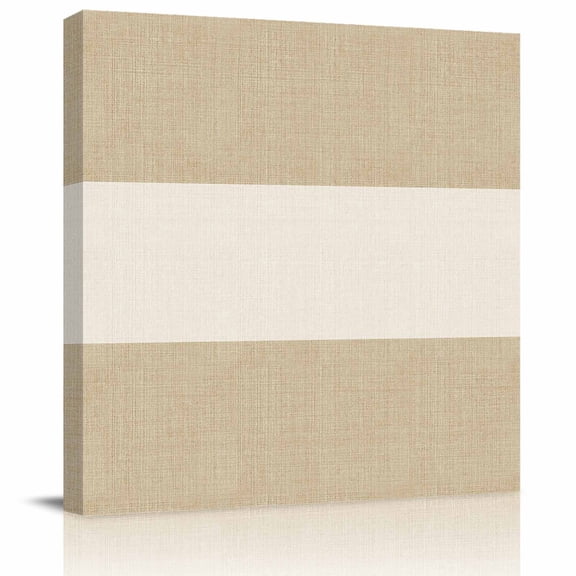 Farm Khaki Vintage Brown Color Block Striped Canvas Artwork Painting Art, Burlap Texture Square Framed Wall Decorations Prints Picture for Bedroom Kitchen Living Room, 8x8 in