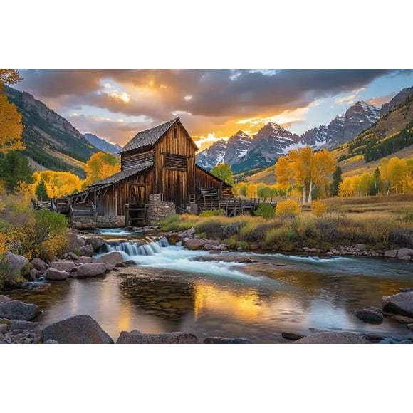 Farm Landscape Jigsaw Puzzles 1000 Pieces for Adults - Historic Wooden Powerhouse Called The Crystal Mill in Colorado Puzzle - Puzzles for Youth Children Home Decor Funny Game Best Gift