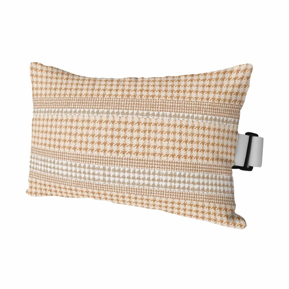 Farm Lattice Houndstooth Pattern Outdoor Pillow for Chaise Lounge Chair,Rustic Beige Khaki Plaid Waterproof Headrest Lumbar Pillows with Insert&Elastic Strap for Patio Pool Garden Chairs Decor,1 Pack