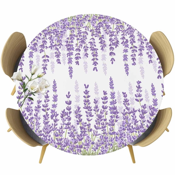 Farm Lavender Gradient Purple Fitted Round Tablecloths Table Covers 45"-54",Waterproof Table Cloth for Kitchen Holiday Party Tables Decor