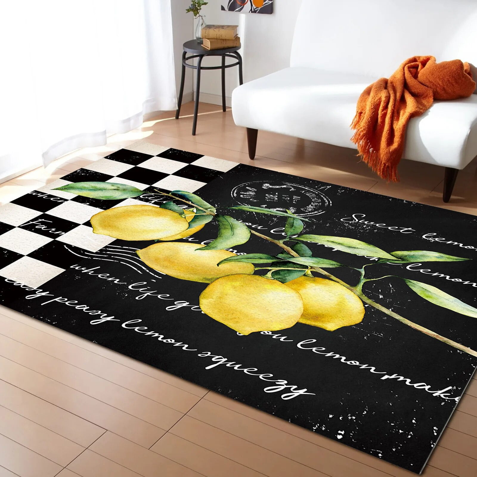 Farm Lemon Black And White Lattice Carpet Area Rug Children's Room ...