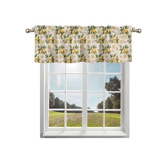 Farm Lemon Curtain Valance for Windows/Living Room/Kitchen/Bathroom/Café, Short Rod Pocket Tier Curtain Window Treatment Panel Summer Fruit Spring Flower Pastoral Topper Curtain 42''x18''