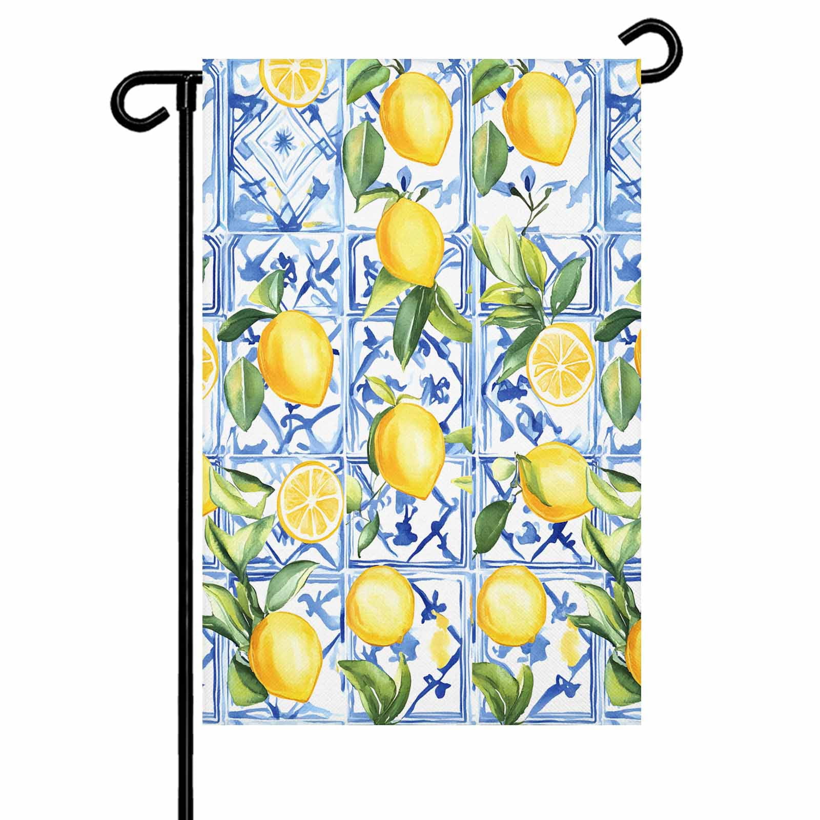 Farm Lemon Garden Flag 28x40 Inch Yellow Fruit Plant Vintage Blue ...