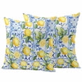 thumbnail image 1 of Farm Lemon Pillow Covers 2 Pack Yellow Fruit Plant Vintage Blue Geometric Pillowcase Waterproof Outdoor Throw Pillow Cover for Patio Garden Square Cushion 26”x26”, 1 of 9