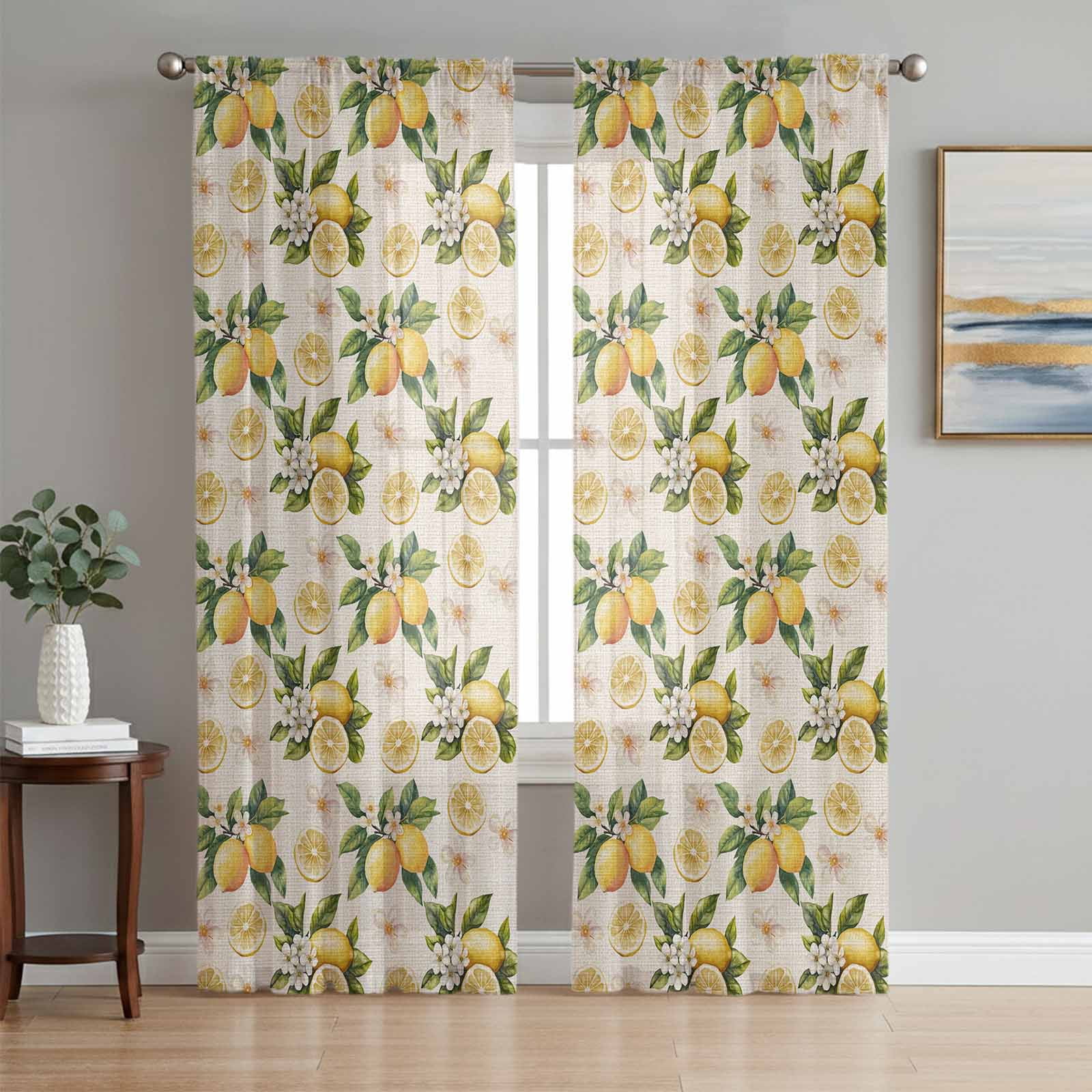Farm Lemon Sheer Curtains 72 Inch Length 2 Panels Set, Summer Fruit ...