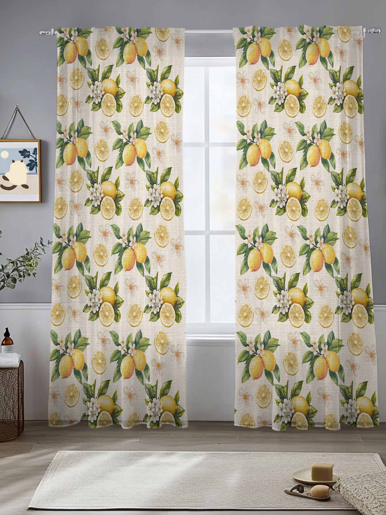 Farm Lemon Sheer Curtains for Living Room Bedroom Summer Fruit Spring ...