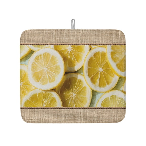 Farm Lemon Slices Close-up Dish Drying Mats for Kitchen Counter,Absorbent Microfiber Dish Drainer Rack Mat Rustic Retro Linen Burlap Drying Pad for Sinks,Utensils,Countertops,16x18in