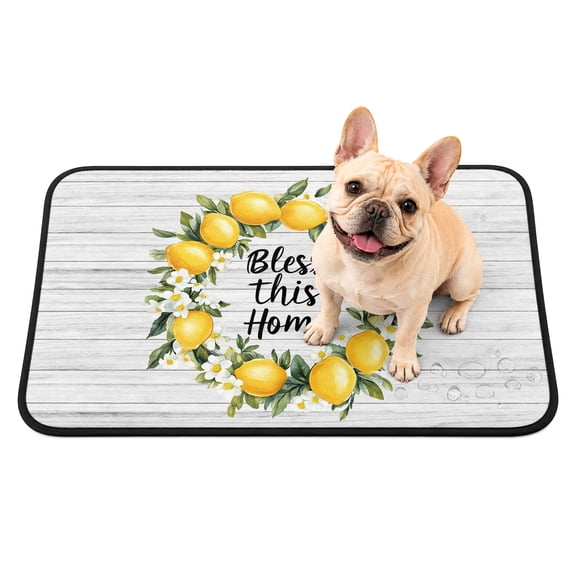 Farm Lemon Washable Pee Pads for Dogs, Bless This Home Yellow Fruit Grey Wood Grain Reusable Puppy Pads Waterproof Pet Mat, Absorbent Dog Pee Pads for Crate Pet Training Whelping Playpen Mats 24"x18"