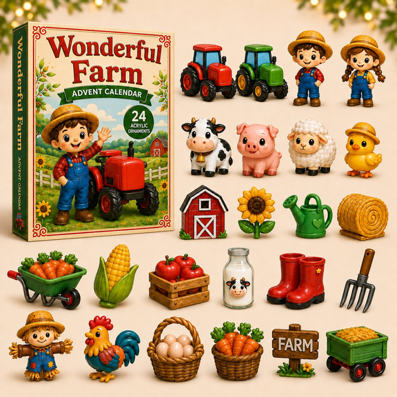 Farm Life Advent Calendar 2026 - 24-Day Festive Countdown, 2D Acrylic Charms Blind Box - Gift For Farmer
