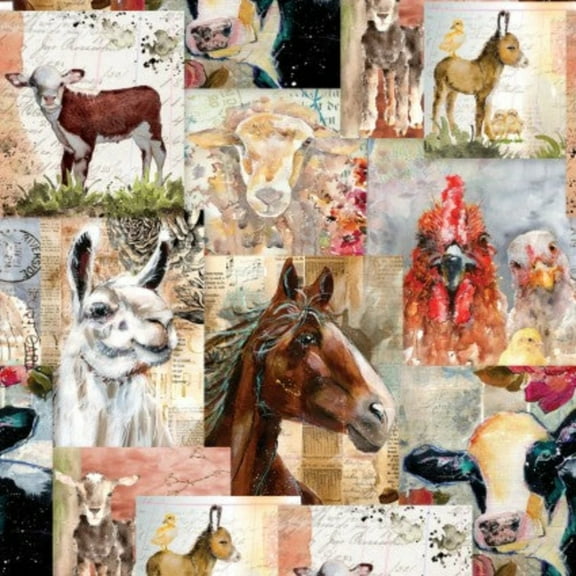 Farm Life Collage Fabric