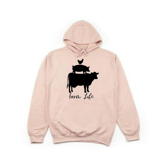 Farm Life, Farming Apparel, Unisex Hoodie, Farm Animals, Farm Hoodie, Farm, Fashion, Humor, Gift For Her, Gift For Him, Outdoors Apparel, Peach (Black Text), 2XL
