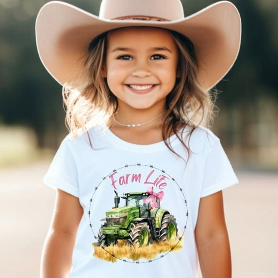 Farm Life Kids Shirt, Farm Girl T-Shirt, Green Tractor, Dibs On The Buddy Seat, Country Girl, Red Tractor With Bow, Gift For Farm Girl TODDLER SHORT SLEEVE TEE BELLA CANVAS 3001T