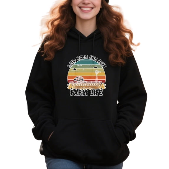 Farm Life Retro Graphic Hoodie for Women and Men, Unisex Cozy Pullover Sweatshirt, Vintage Country Farmhouse Style Top, Casual Outfit Gift for Farmers and Ranch