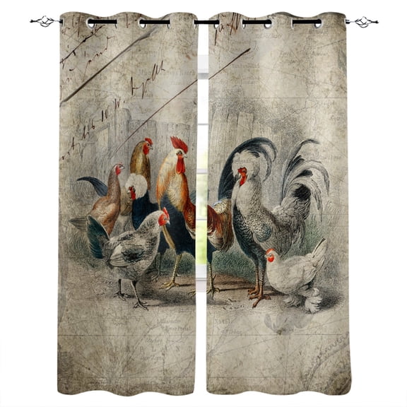 Farm Life Rooster Hen Sunflower Home Decor Window Curtains Bedroom Kitchen Curtain Panel Curtains for Living Room