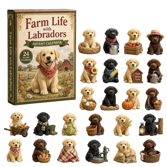 Farm Life Themed Labrador Advent Calendar, 24 Pieces Acrylic Hanging Ornaments, Vintage Style Countdown Decor Set for Holiday Home Display