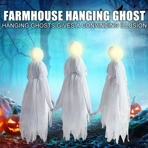 Farm Light-up Ghost Decor, Spooky Halloween Decoration for Standing or Hanging Display, Battery Operated Indoor or Outdoor Halloween Decorations for Lawn Yard Porch or Living Room