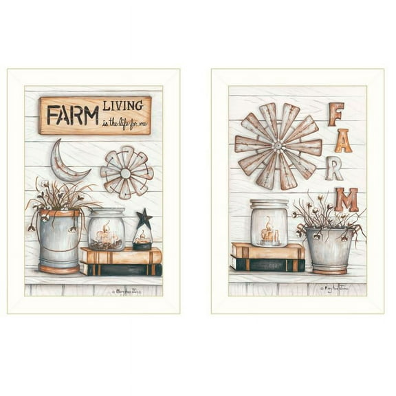 Trendy Decor4U "Farm Living" 2-Piece Vignette by Mary Ann June, White Frame