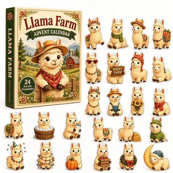 Farm Llama Alpaca 2026 Christmas Advent Calendar,24 Days Xmas Countdown Calendar,24Pcs 2D Acrylic Tree Hanging Ornaments,Christmas Stocking Stuffer Gifts for Kids Adults Farm Animal Lovers